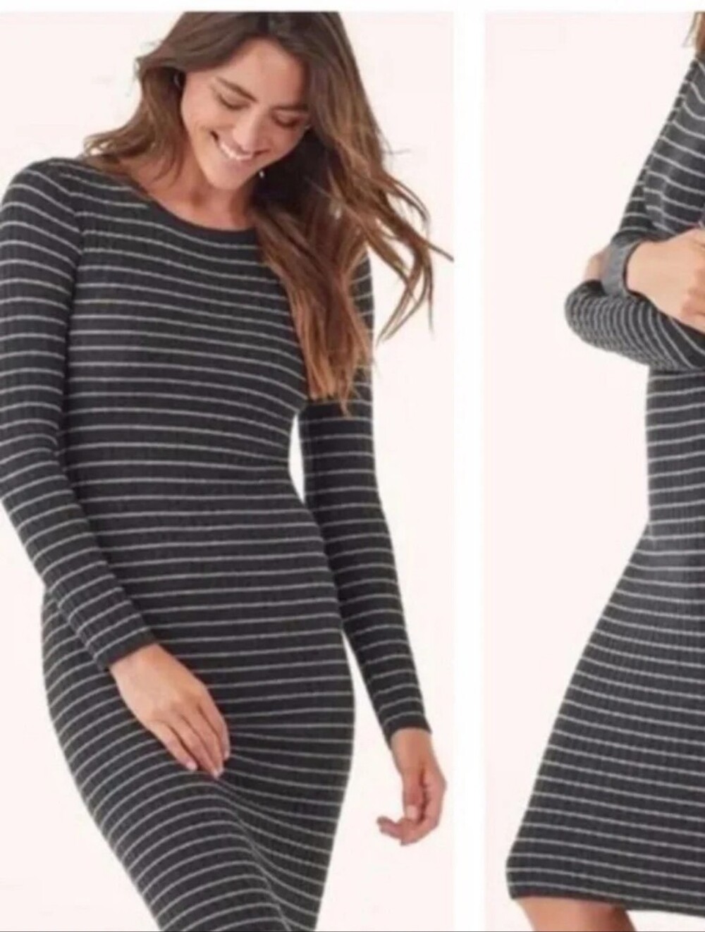 NWT SPLENDID STRIPED LONG SLEEVE KNIT BODYCON GRAY DRESS